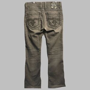 Rock Revival Russell Slim Straight Jeans‎ Mens Size 33 Gray Embroidered